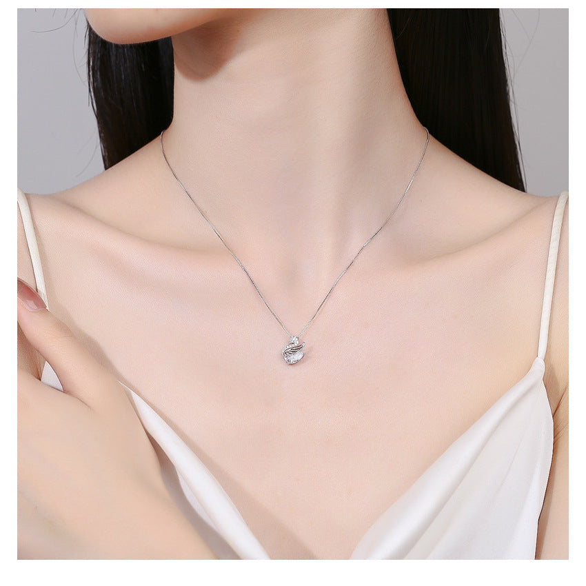 Charm Crystal Swan Purple Pendant Necklace For Women Jewelry Fashion 925 Sterling Silver Necklace Girl Choker Accessories Lady