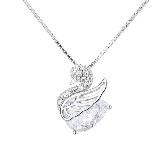 Charm Crystal Swan Purple Pendant Necklace For Women Jewelry Fashion 925 Sterling Silver Necklace Girl Choker Accessories Lady