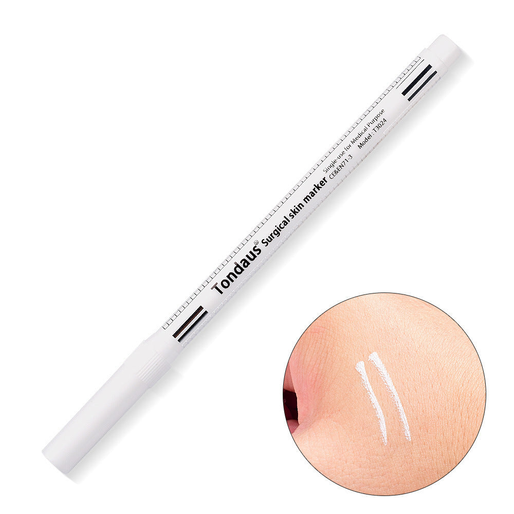 White Colors Disposable Sterilized Permanent Makeup Eyebrow Tattoo Piercing Scribe Skin Marker Pen With Ruler