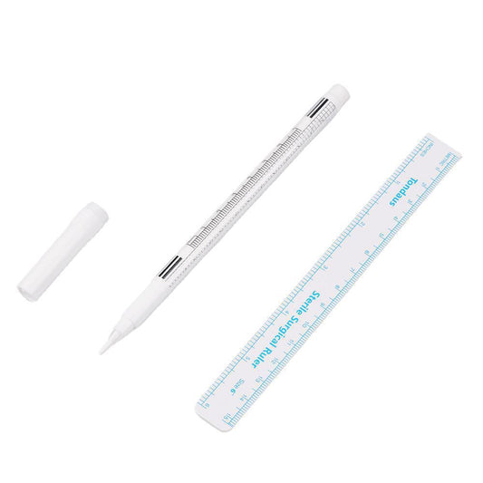 White Colors Disposable Sterilized Permanent Makeup Eyebrow Tattoo Piercing Scribe Skin Marker Pen With Ruler