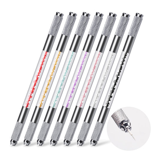 Crystal Two Head Manual Tattoo Pen Permanent Makeup Tattoo Needles Holder Microblading Pen Hand Tool for Beginner Practice