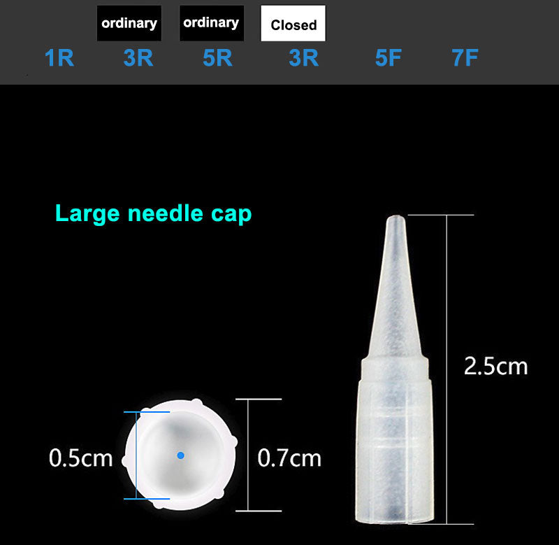 Disposable Tattoo Needles Tips 1/3/5RL Plastic Cap for Permanent Makeup Eyebrow Lip Machine Big Size 05*0.7*2.5CM