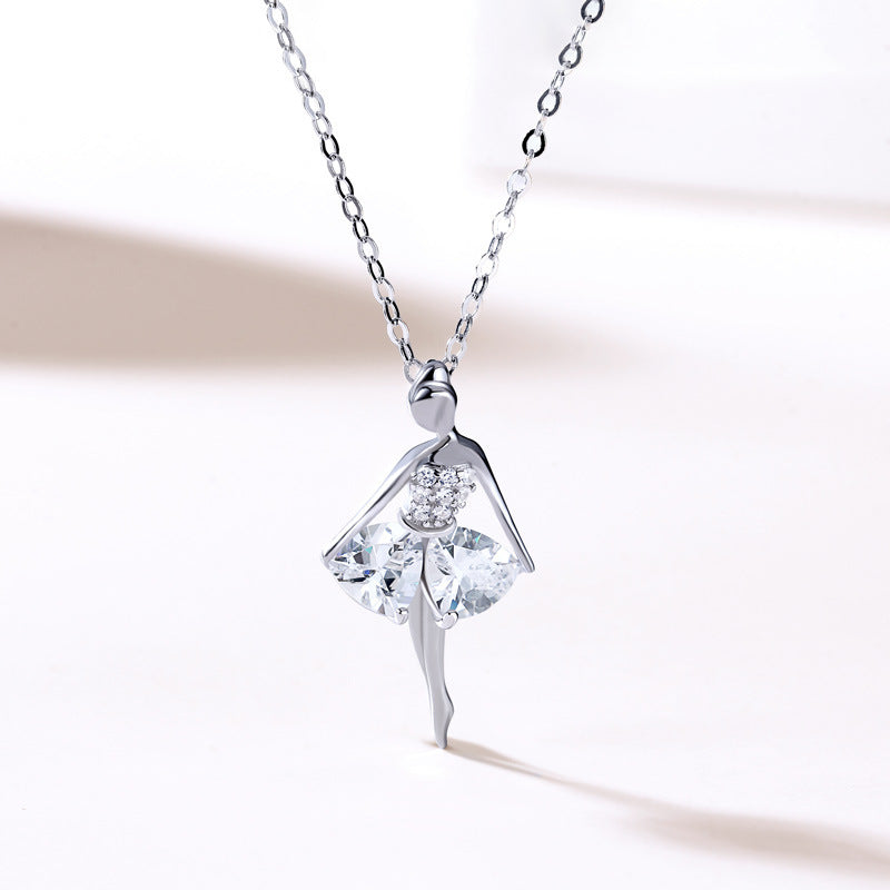 Fashion Enamel Dance BALLET Girl Fairy Angel Necklace Chain Pendant 925 Sterling Silver Color Fashion Cubic Zirconia Jewel