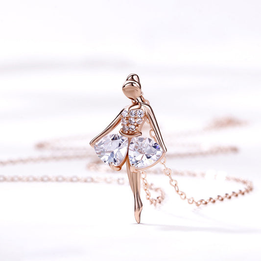 Fashion Enamel Dance BALLET Girl Fairy Angel Necklace Chain Pendant 925 Sterling Silver Color Fashion Cubic Zirconia Jewel