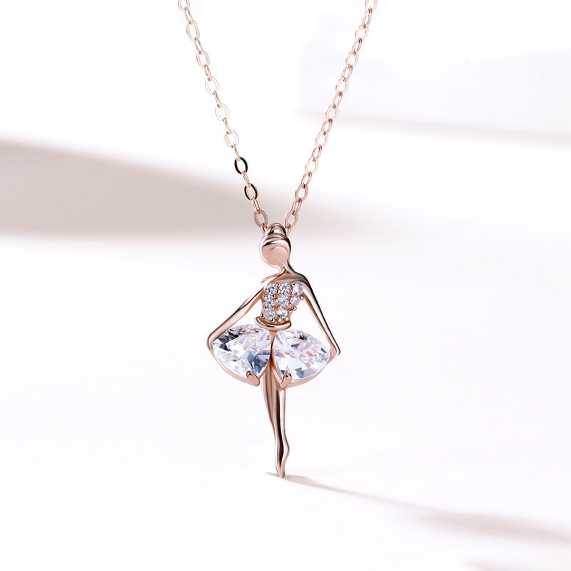 Fashion Enamel Dance BALLET Girl Fairy Angel Necklace Chain Pendant 925 Sterling Silver Color Fashion Cubic Zirconia Jewel