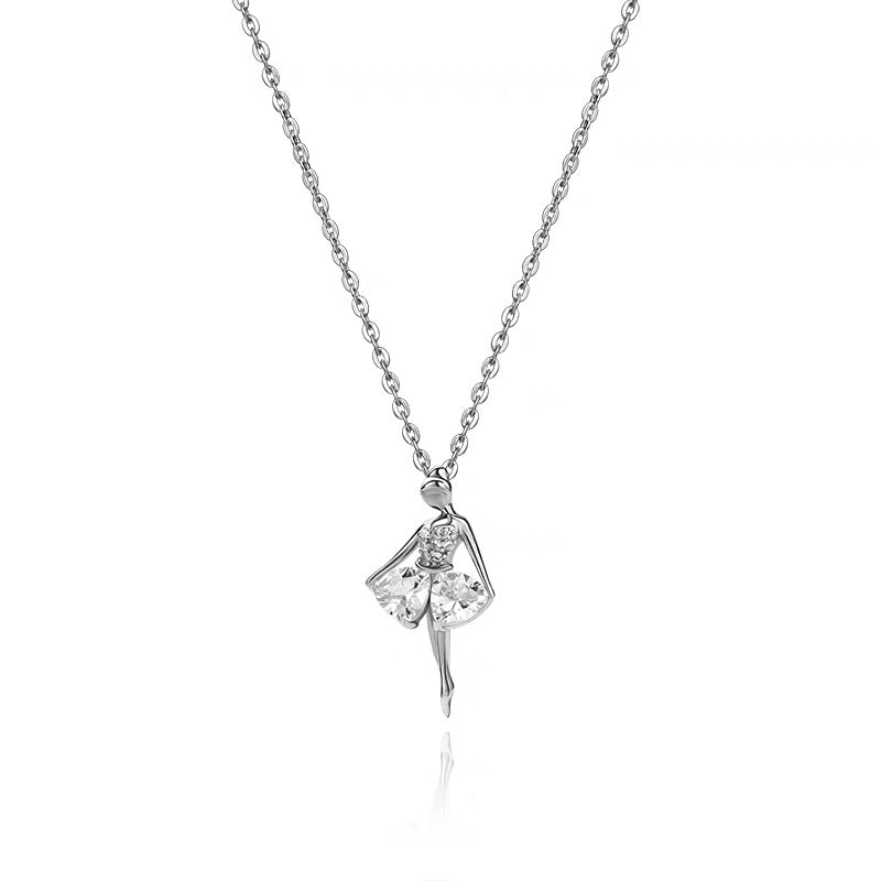 Fashion Enamel Dance BALLET Girl Fairy Angel Necklace Chain Pendant 925 Sterling Silver Color Fashion Cubic Zirconia Jewel