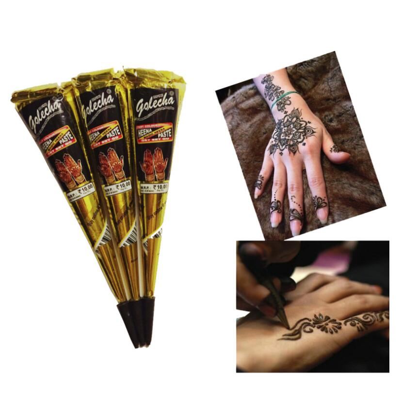 12pcs/box Black Color Indian Henna Cones Organic Paste  For Freckles Temporary Tattoos Body Art Mehndi Paint Tattoo Ink